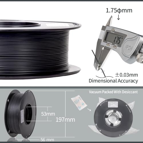 Image of TINMORRY PETG Filament 1.75, PETG 3D Printer Filament, Compatible with Bambu FDM 3D Printer, 1 KG 1 Spool, Matte Black