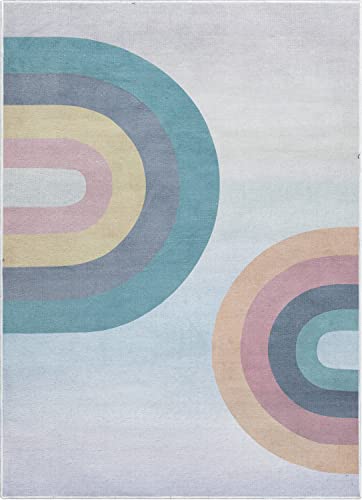 Well Woven Kids Rugs Kaleidoscope Rainbow 5' X 7' Multi Pastel Modern Printed Machine Washable Area Rug #TOP1