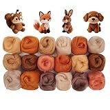 Ainiv 18 Pezzi Di Lana Cardata per Infeltrimento, Lana da Infeltrimento Ad Ago, 9 Colori x 2 Con Filato in Pile Roving, Materiali per Feltro Ad Ago per Principianti, Fai da Te, 3 g/con(Serie Marrone)