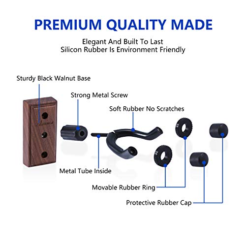 3 Packs Guitar Hanger Real Hardwood Black Walnut Wall Mount Holder for Acoustic Electric Guitar Bass Folk Ukulele Violin Mandolin Banjo 3 Packs (Black Walnut) - Thumbnail 7