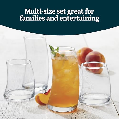 image for Libbey Swerve Drinking Glasses Set of 16, Dishwasher Safe, Chip Resist