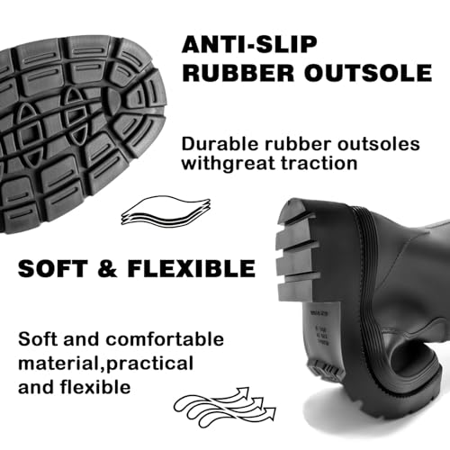 Lvptsh Gummistiefel Damen Hoch Regenstiefel Langschaft Wellington Boots Wasserdichte Gummischuhe Garten Stiefel Anti Rutsch Rain Boots,Schwarz,EU39