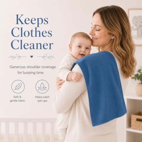 Image of Baby Burp Cloths for Boys and Girls - 7 Pack Large 100% Cotton - Double Layered Extra Absorbent Burp Rags, Blue