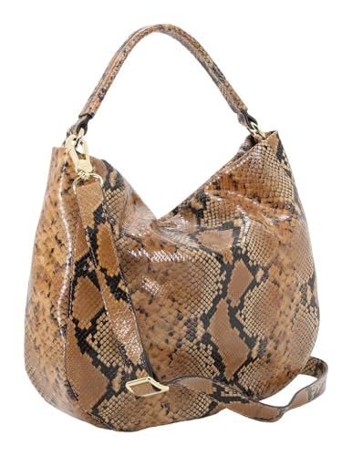 Sac à épaule ABRO Cuir Python Hobo Bag Mia | Maroquinerie Marron Clair
