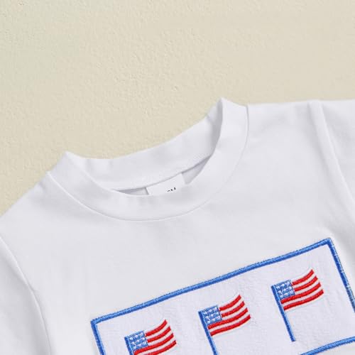 Image of Kayotuas Fourth Of July Toddler Boy Outfit Baby American Flag Clothes Patriotic Shirt Striped Gingham Shorts 2Pcs Summer Sets