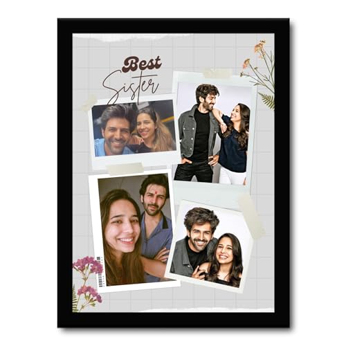 Image of JABSY Engineered Wood Personalised Couple Tabletop,Wall Mount Rectangular Framed Print for Living Room Bedroom Office Gift for Engagement Wedding Birthday Anniversary Best Sister,Black,12 x 9 Inch