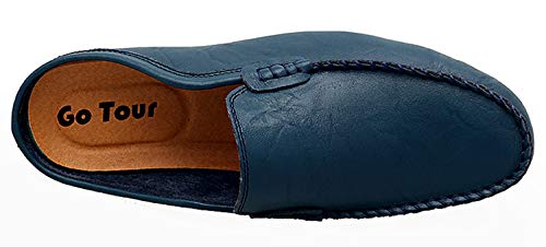 Go Tour Mens Mules Clog Slippers Breathable Leather Slip On Shoes Casual Loafers Blue 12/49 #TOP2