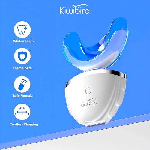 Image of KIWIBIRD Teeth Whitening Kit for Sensitive Teeth - 3 Gel Pens, LED Light with Wireless Charging Case, IPX7 Waterproof, Enamel-Safe at-Home Dental Care Tool