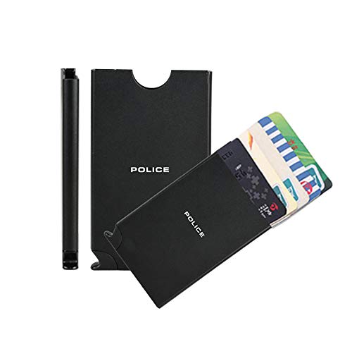 Image of Police Akron Automated Metal Black Credit Debit ATM Card Holder|Black Metal Smart Pop Up Wallet for Men Women