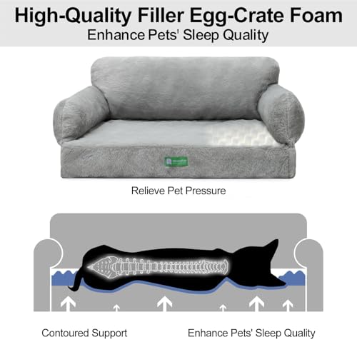 MEWOOFUN Cat Bed for Indoor Cats Dog Bed Medium Small Dog Bed Cat Sofa Cat Dog Couch Orthopedic, Egg- Foam Pet Bed with Removable Washable Cover and Non-Slip Bottom(Medium, Grey) - Image 4