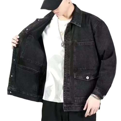 Men Denim Jackets Wide Shoulders With Print Cargo Loose Coat