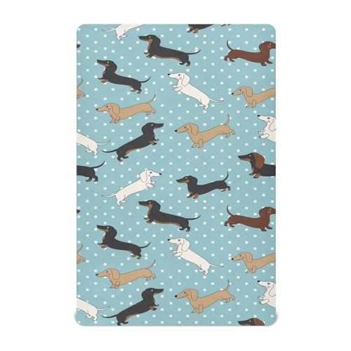 Image of Dachshund Dogs Polka Dots Blue Fitted Crib Sheet for Boys Girls Baby Crib Bedding Set for Crib Mattress,52 X 28 in