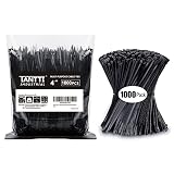 Zip Ties 4 inch, Small Zip Ties with 18 lb Tensile Strength, Black, 1000 Pack, by Tantti Supply