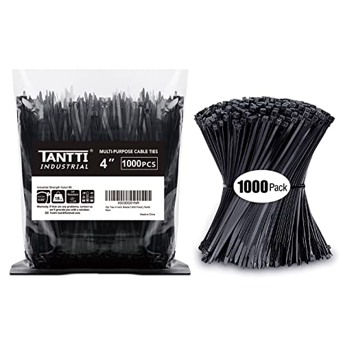 Zip Ties 4 inch Small Zip Ties with 18 lb Tensile Strength Black 1000 Pack by Tantti Supply