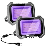 30W LED Black Lights 2 Pack, Blacklight Flood Light with On/Off Switch 6.7Ft Cord, IP65 Waterproof Outdoor Black Lights, Glow in The Dark, Halloween, Body Paint, Fluorescent Poster, Neon Glow