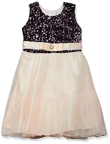 Image of MUHURATAM Girl's Net Fit and Flare Knee-Length Dress (FK-1001 Cream 22)