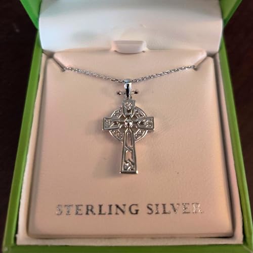 Biddy Murphy Irish Celtic Cross Pendant Necklace for Women, 925 Sterling Silver, Ornate Traditional Jewelry, Small 7/8", 18" Length Chain Made in Ireland2