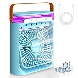 Mobile Klimageräte Luftkühler mit Wasserkühlung, 4-in-1 Verdunstungskühler Luftbefeuchter Luftreiniger & Ventilator, 3 Geschwindigkeits Mini Tragbarer Luftkühler für Hause, Büro, Reisen -Blau