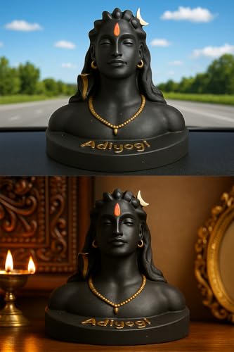 Image of ZYROO Adiyogi Shiva Statue for Home Decor | Black Lord Shiva Bust Idol with Golden Detailing | Spiritual Gift for Meditation, Puja & Office Desk