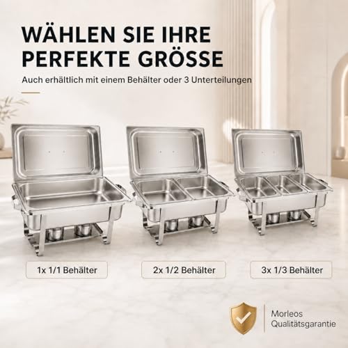 Foto von Warmhaltebehälter für Essen, Chafing Dish Edelstahl mit 2 GN-Behältern, Rechaud | Buffetwärmer mit 2X 3,5 L GN-Behältern & Deckel, Speisenwärmer mit Wasserbad, für Grillgut, Buffet, Catering & Events