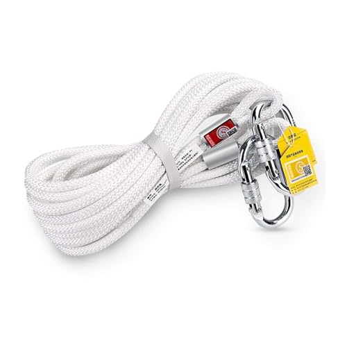 Cuerda De Escalada Blanca De 10mm: Cuerda Estática De Nailon De Alta Resistencia con Doble Mosquetón, Ideal para Montañismo, Senderismo Y Rescate.(15m)