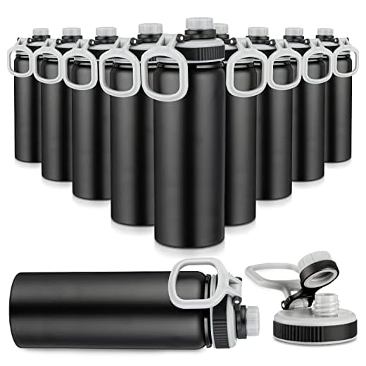 Shellwei 10 Pcs 25 Oz Aluminum Water Bottle with Spout Lid Lightweight Reusable Bike Bottles Sports Metal Water Bottle Portable Leak Proof Travel Bottles for Gym Sports Camping Hiking Fishing(Black)