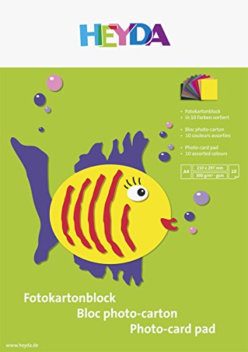 Heyda Foto-Bastelkarton Fotokartonblock A4, 300 g/qm, 21 cm x 0,297 m, sortiert, 10 Bl