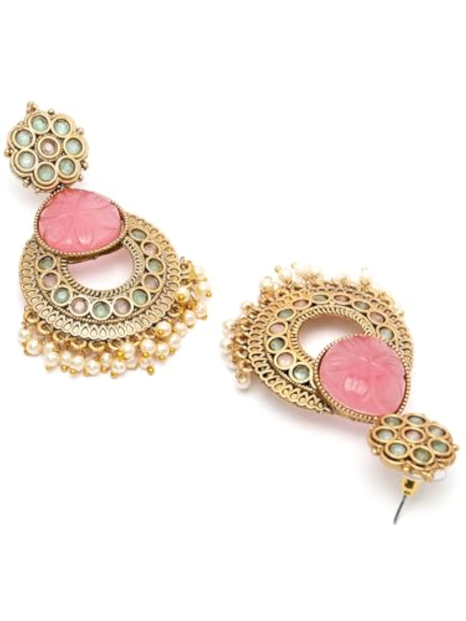Women's Plated Carved Stone Drop Earrings