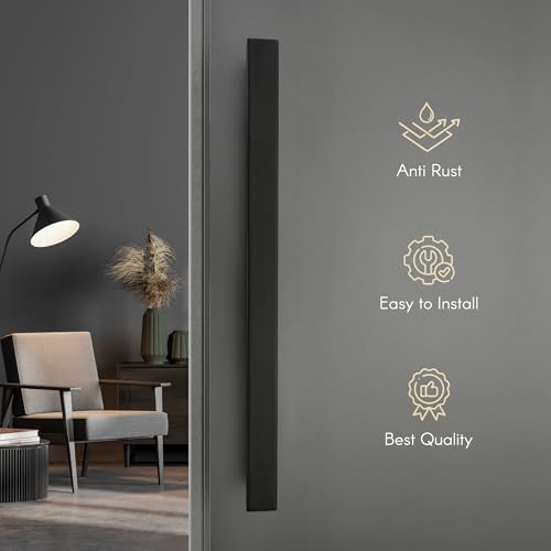 Image of LAPO 18 inch Stainless Steel Square Door Handle for Main Door, Wooden & Glass Door Pull Push Handle, Main Door Handle (Hole to Hole Size 300 mm,Pack of 1) Black Finish | 3 Years Warranty