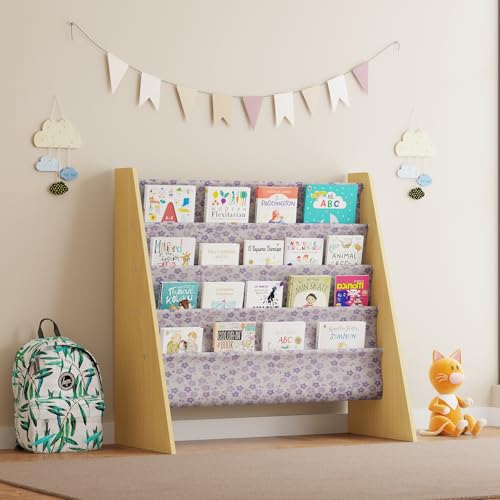 Homullel Childrens Bookcase Kids Bookshelf, Toy Storage Organiser Unit for Kids Room Book Storage (Pink Flower)