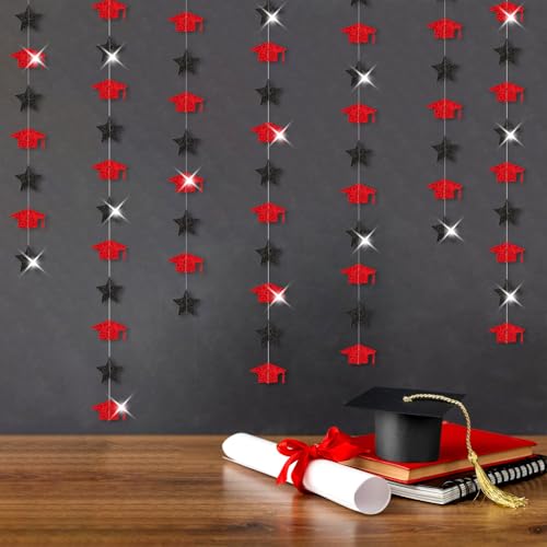 Red-Black Graduation-2026 Class Party-Decorations Garland - Congrats Grad Hat Star Banner Streamers,Senior High School Night College Congratulations Decor Supplies Ouruola