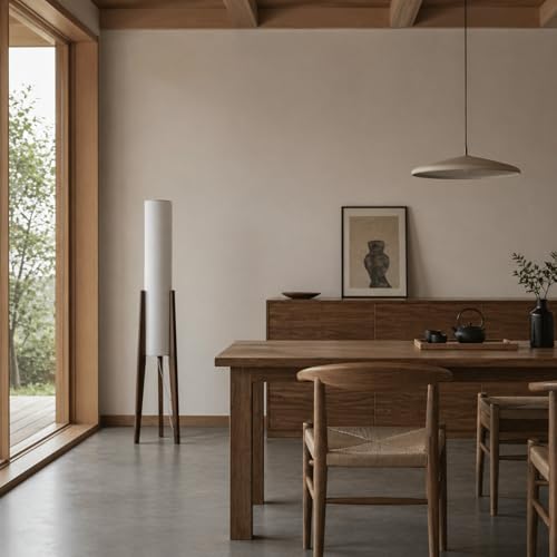 Image of 50 Inch Tall Tripod Floor Lamp Suit for Living Room,Walnut Wood Finish