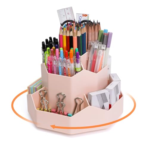 FRETONBA Rotatif Pot a Crayon, Organiseur Bureau Rotatif, Rotation à 360 DegréS Organisateur De Bureau Rangement Stylo, Porte-stylos de Bureau avec 9...
