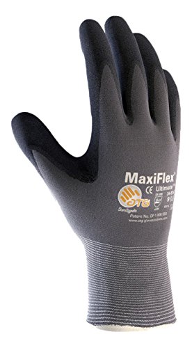 Exclusive Special Protective Industrial Products Small MaxiFlex Ultimate by ATG Black Latex Palm And Finger Coated Work Gloves With Nylon Liner And Continuous Knit Wrist, Gray/Black (34-874 - Small) Exclusive Special Protective Industrial Products Small MaxiFlex Ultimate by ATG Black Latex Palm And Finger Coated Work Gloves With Nylon Liner And Continuous Knit Wrist, Gray/Black (34-874 - Small)