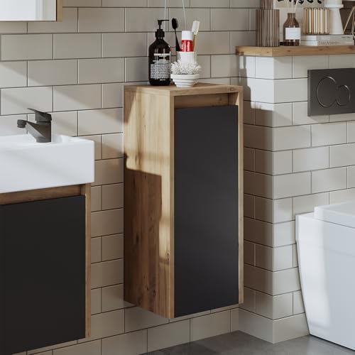 ROOMART Badmöbelset • Leo • Unterschrank mit Waschbecken • Badezimmer Möbel • Gäste WC (Antrazit Eiche, Seitenschrank)