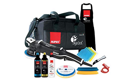 RUPES Random Bigfoot LHR15III/LUX-R Exzenterpolierer, 125 mm, luxuriöses Set mit grober und feiner Verbindung und passenden Pads UNO Protect Politur und Dichtstoff in BigFoot Werkzeugtasche mit