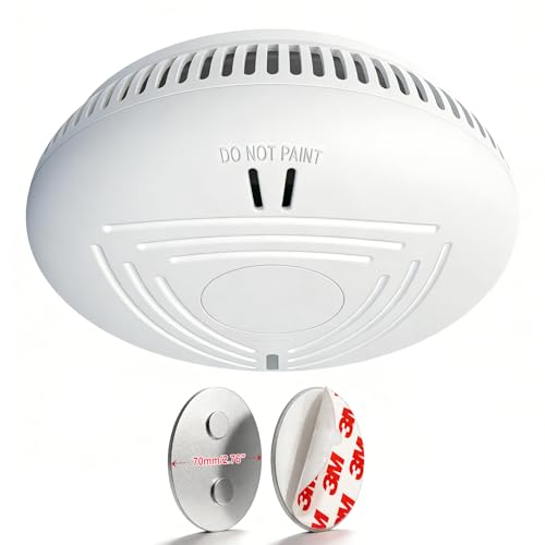 DAYTECH Detecteur de Fumée avec 10 Ans Pile– Installation Facile Alarme Incendie détecteur fumée sans Percage avec Support Magnétique, Idéal pour Maison, Appartement et Location (Lot de 1, Blanc)