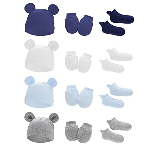 Image of UTTPLL Baby Hats Mittens and Socks Set Newborn Hat for 0-6 Months Cute Infant Beanie Soft Mittens Non-Slip Ankle Socks