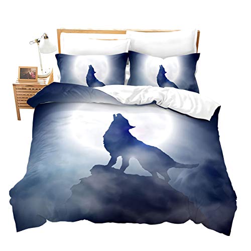 Weekly Top Sale Homewish Wolf Bedding Set Queen Size Wild Wolf Under The Moon Print Comforter Cover 3pcs for Kids Boys Teens Wild Animal Theme Duvet Cover Soft Polyester Quilt Cover (No Comforter)
