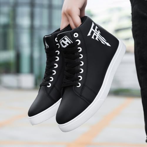 tazimall Mens Round Toe High Top Sneakers Casual Lace Up Skateboard Shoes4
