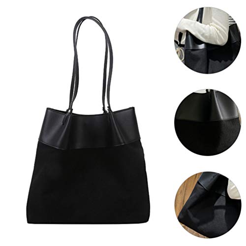 Bolsa de ombro feminina grande em lona Valicclud para praia, viagem, academia, uso diário, Preto, 32