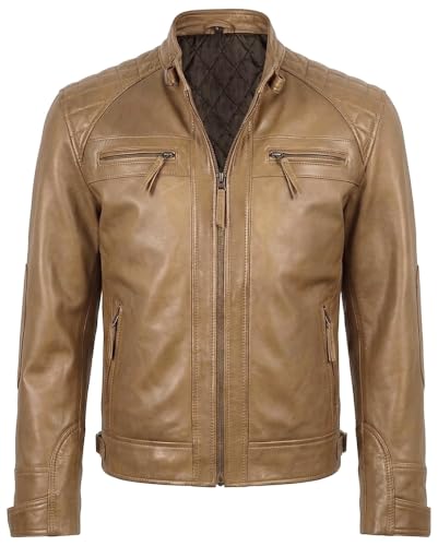 Image of Mens Vintage Retro Biker Cafe Racer Jackets - Diamond Quilted Style Genuine Leather Motorcycle Jacket