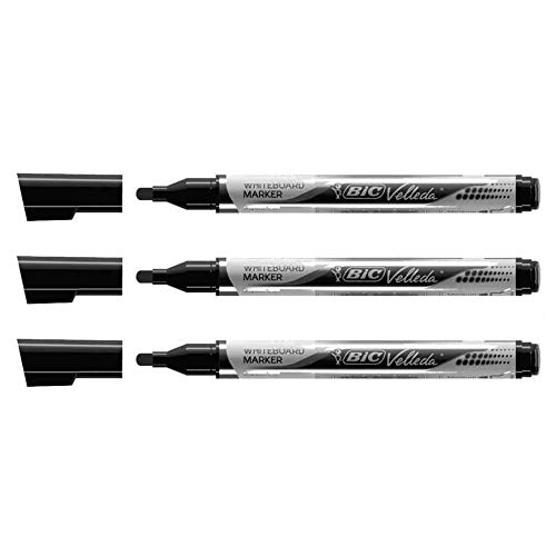 Velleda Pack of 3 erasable whiteboard markers, liquid tip, moy tip, black