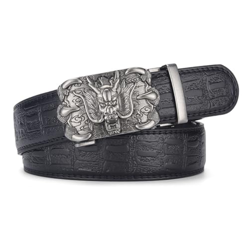 Men's Embossed Slide Ratchet Belt With Engraved Dragon Head & Claws Buckle For Dress Pants & Oxfords