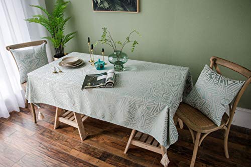 Nappe Rectangulaire Jacquard de Qualité Supérieure Verte à Franges - 4