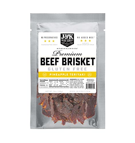 J&K Beef Brisket Jerky - Pineapple Teriyaki - Hand Crafted Small Batch American Made Slab Jerky - Bold & Flavorful Snack for On-the-Go! - 7oz J&K Beef Brisket Jerky - Pineapple Teriyaki - Hand Crafted Small Batch American Made Slab Jerky - Bold & Flavorful Snack for On-the-Go! - 7oz