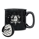 Rico Industries NHL Hockey Anaheim Ducks Black Speckle 12oz Laser Engraved Campfire Mug