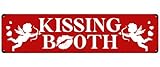 Kissing Booth Cupid Heart Pattern Metal Tin Sign Valentine's Day Wall Art Decoration Home Farmhouse Bar Kitchen Living Room Coffee Corner White Day Decor Romantic Gift (Red, 16' x 4')