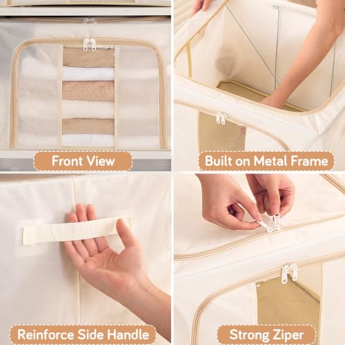 Image of HOKIPO 66L Cloth Organizer for Storage, Large Storage Box for Clothes, Cream Pack of 1 (AR-6670-CRM)