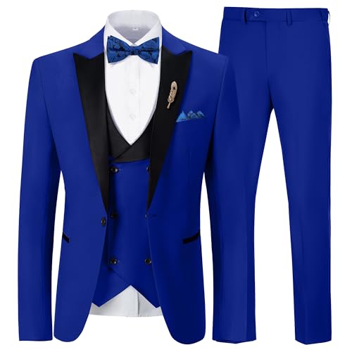 Mens Suit Slim Fit 3 Piece Suit Blazer Vest Pants Sets with Bow Tie Handkercher Brooch for Men for Wedding Prom Party